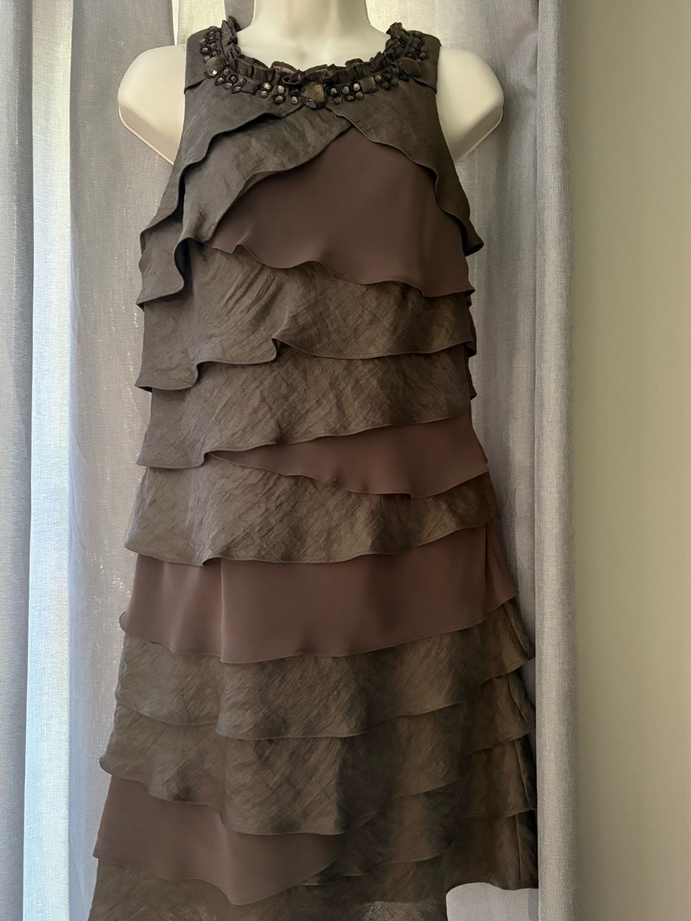 Beaded Tiered Ruffle Dress by S.L. Fashions Size 8 Fairy Goth Cocktail Y2K